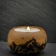 Drewniany świecznik z górskim motywem - ręcznie wypalany, idealny prezent handmade, tealight, ogień, pirografia