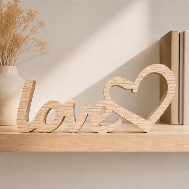 Drewniany napis love stojący, 17cm x 50cm, dekoracja stojąca na ślub, weselny stół, pamiątkę, z litego drewna