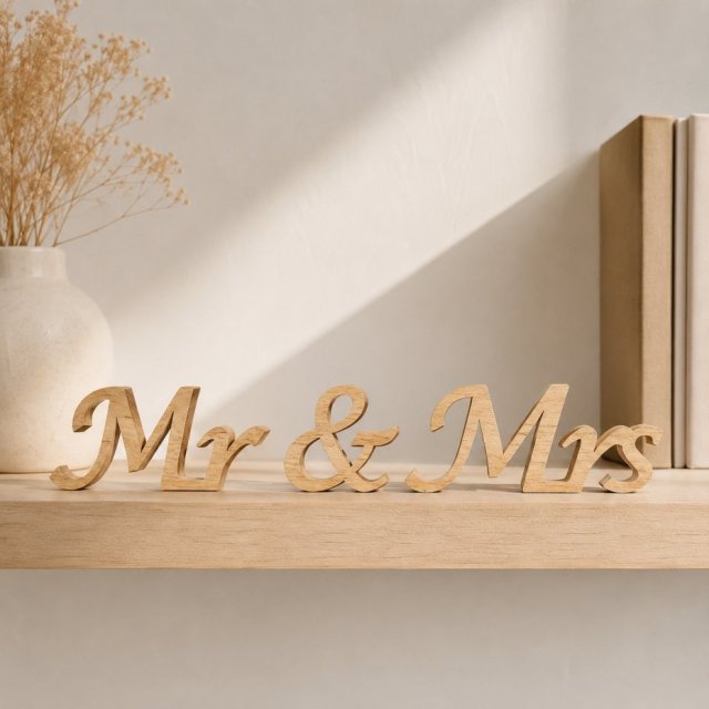 Drewniany napis na stół weselny, dekoracje ślubne, weselne z litego drewna napis stojący "Mr & Mrs", rustykalny boho