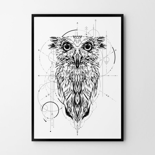 Plakat sowa skandynawska geometria 50x70 B2