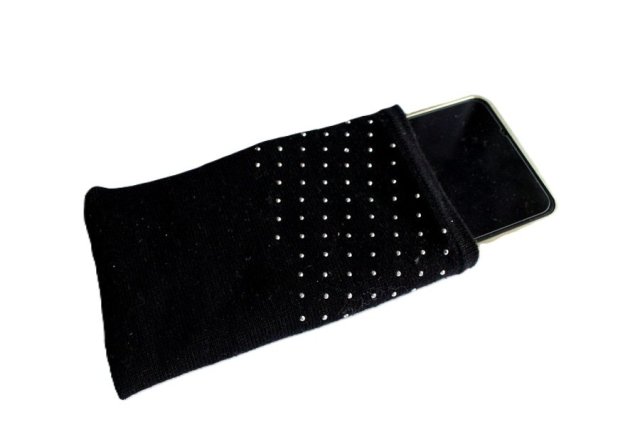ETUI TELEFON czarne srebrne drobinki