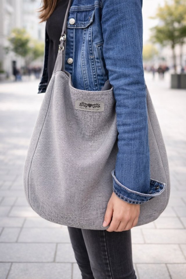 Duża damska XXL torba boho worek shopper szara