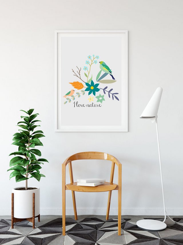 plakat. kwiaty i ptaki (format A3)