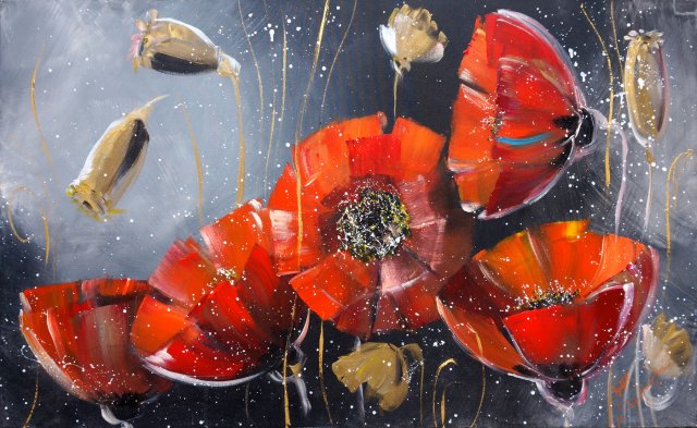 Maki na czarnym tłe. Giclee