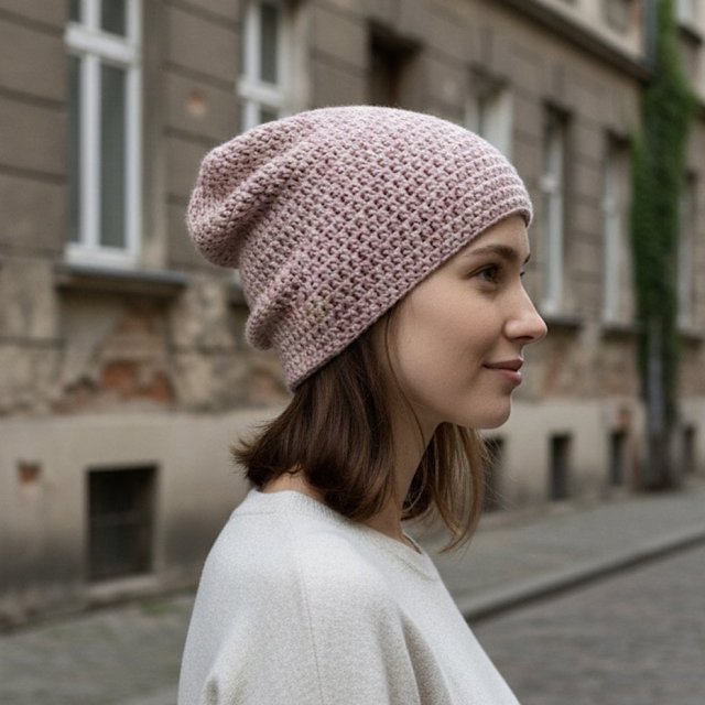 Czapka przejściowa cienka beanie smerf bawełna S/M pudrowy róż