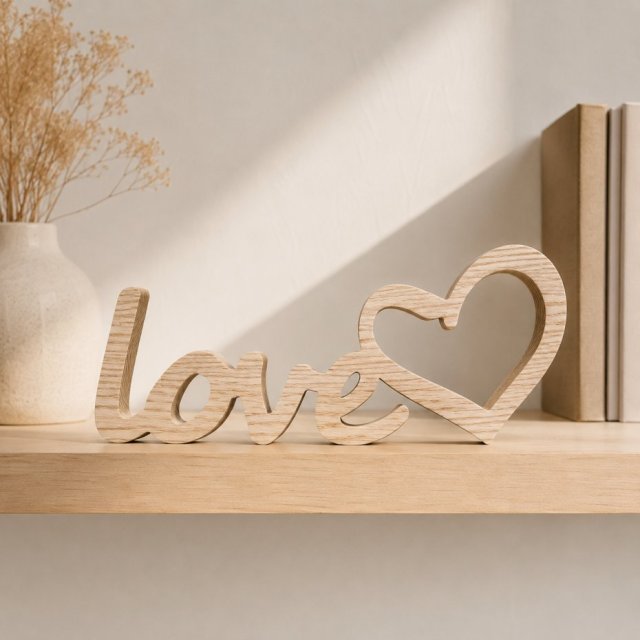 Drewniany napis love stojący na półkę, romantyczny, 10cm x 27cm, dekoracja stojąca na ślub, weselny stół, pamiątkę, z litego drewna