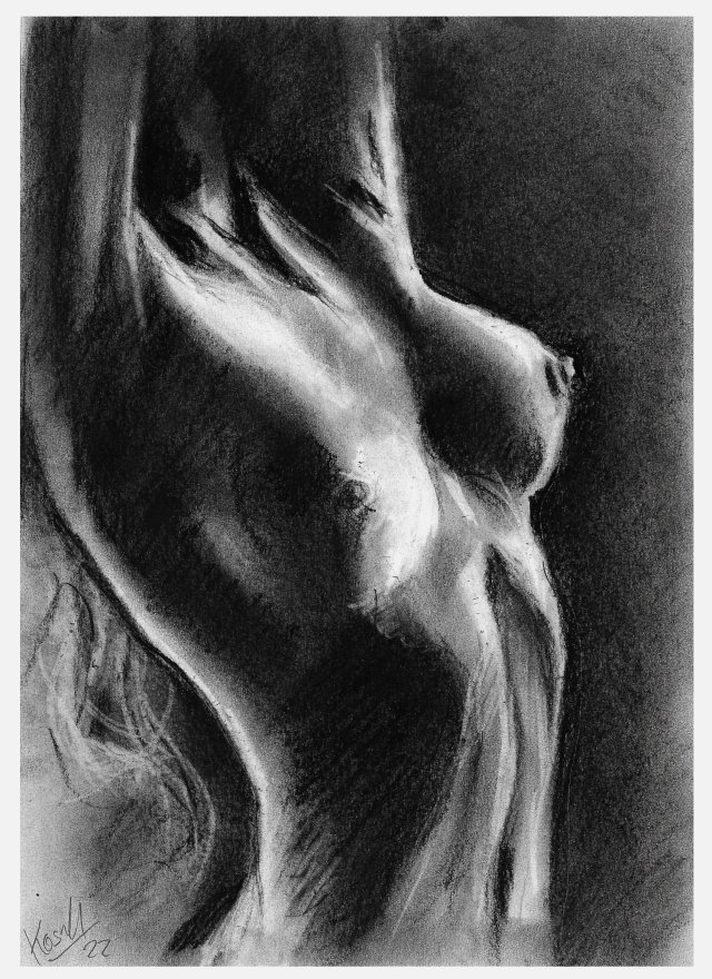 AKT 2 (A4) - rysunek ręcznie wykonany, węgiel drzewny, akt kobiecy, fine art nude