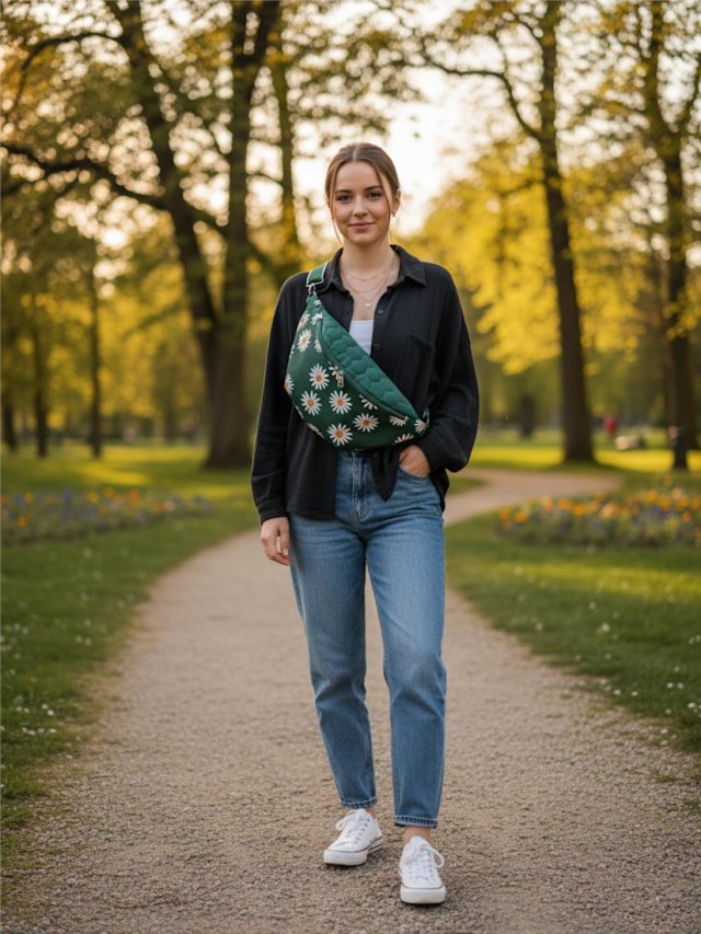Nerka Damska XXL Butelkowa Zieleń Stokrotki NS05xxl -004