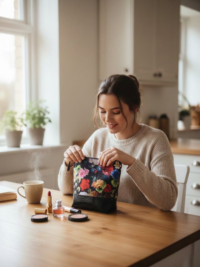 Kosmetyczka z ekoskóry i tkaniny wodoodpornej w kwiaty KW029