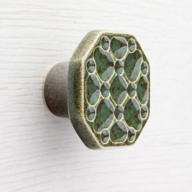 Ceramiczna gałka do mebli zielono-brązowa, wz.11, ręcznie robiona