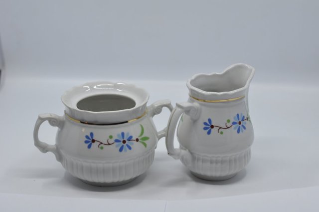 Mlecznik i cukiernica Włocławek lata 70. | Ceramika PRL New Look niebieskie kwiaty | Vintage Wloclawek Creamer and Sugar Bowl Set 1970s | Hand Painted