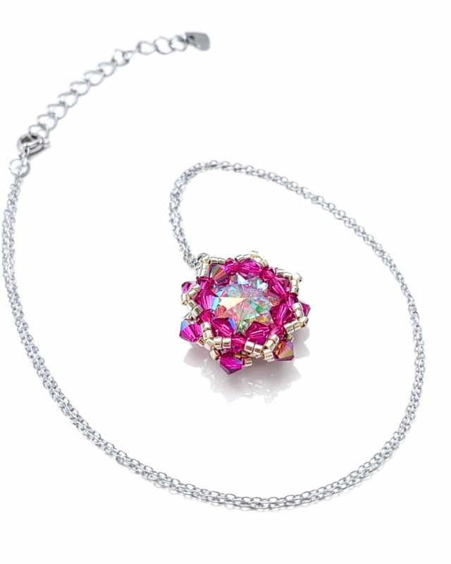Różowy Naszyjnik "Crystal Fuchsia Maxima" z kryształami Preciosa