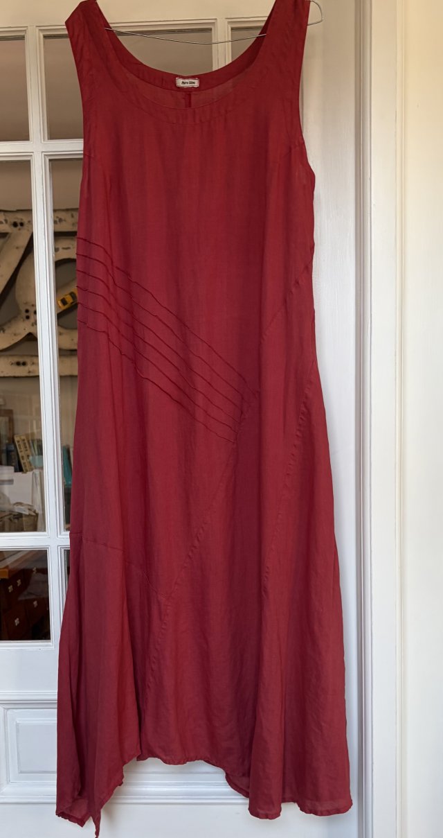 100 % len PURO Lino Maxi Dress długa lniana asymetryczna malinowa przewiewna