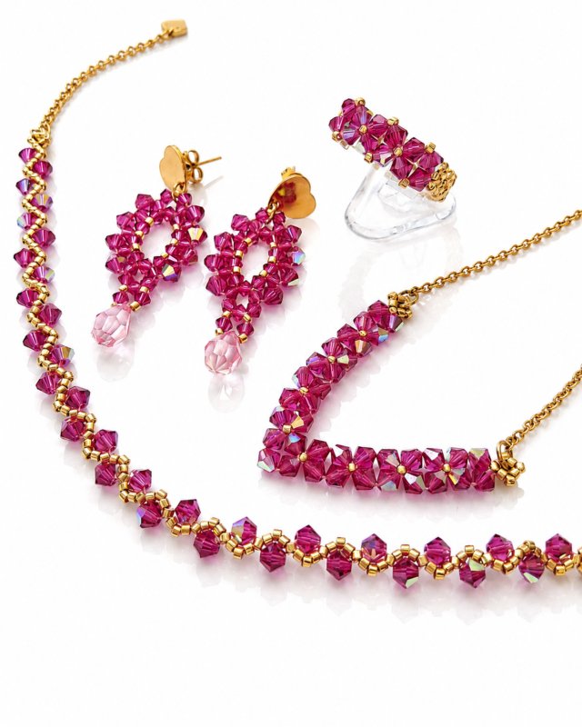 4-elementowy Komplet Biżuterii Fuchsia AB