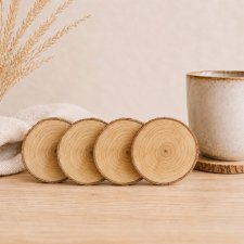 Drewniane podkładki pod kubek zestaw 4szt., naturalne plastry drewna, ekologiczne, krążki boho, rustykalne dekoracje na stół, podstawki