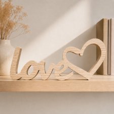 Drewniany napis love stojący, 17cm x 50cm, dekoracja stojąca na ślub, weselny stół, pamiątkę, z litego drewna