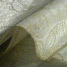 KUPON ORGANZA złoty wzorek ecru TKANINA dekoracyjna lekka