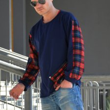 Bluza GRANATOWA w kratę kieszeń kargo