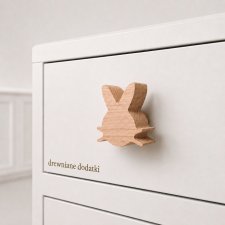 Drewniana gałka z drewna, uchwyty do mebli. Zwierzątka - wzór zając, królik, zajączki gałki dębowe litego z drewna, leśny pokój LAS