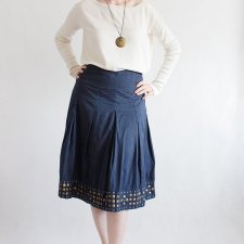 44 bawełniana Spódnica vintage trapezowa granat