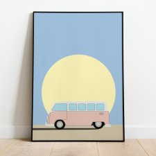Różowy camper plakat A3