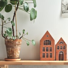 KOMPLET 2 szt  DOMKI CEGLASTE pojemniki na kredki - kubki na przybory - organizery