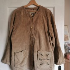 Kurtka narzutka vintage retro oversize nude beżowa zamszowa