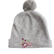 CZAPKA vintage szara z pomponem podwójna dwuwarstwowa