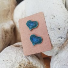 DAMSKIE TURKUSOWE KOLCZYKI SZTYFTY W KSZTAŁCIE SERC wyjątkowy prezent dla mamy Dzień Matki BIŻUTERIA ARTYSTYCZNA HAND-MADE GAIA-CERAMIKA