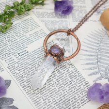 Miedziany amulet z kwarcem i ametystem #34