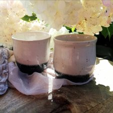 UNIKALNY KOMPLET CZAREK KAMIONKOWYCH DO ESPRESSO dwa woreczki jutowe w zestawie CERAMICZNE KUBKI HAND-MADE ceramika GAIA