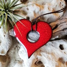 DAMSKI NASZYJNIK YES Z CZERWONYM SERCEM HAND-MADE biżuteria ceramiczna ROMANTYCZNY PREZENT ŚWIĄTECZNY DLA NIEJ GAIA-CERAMIKA