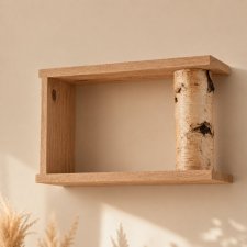 Drewniana półka na książki, z drewna, z pniem brzozy, dębowa, leśny pokój, boho dekoracje