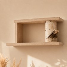 Drewniana półka, na książki, z drewna, z pniem brzozy, leśna boho, leśny pokój z litego drewna