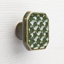 Ceramiczna gałka do mebli, zielono-brązowa, wz.8, ręcznie robiona