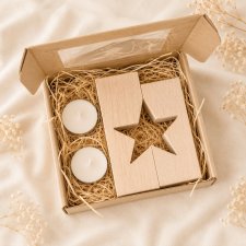 Drewniane świeczniki, zestaw prezentowy na święta, box prezentowy na Boże narodzenie, świeczniki tealight z drewna, gwiazdka