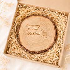 Prezent dla babci, smacznej kawusi, podstawka z grawerem na dzień babci, podkładka pod talerz kubek, rustykalne boho dodatki