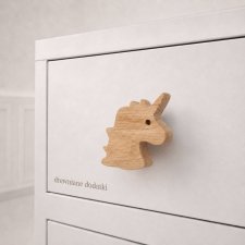 Drewniane gałki do mebli, z drewna, pokój dziecka, dziewczynki, jednorożec dąb, uchwyty meblowe gałka jednorożce