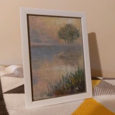 Pejzaż-praca w ramie  wykonana pastelami olejnymi
