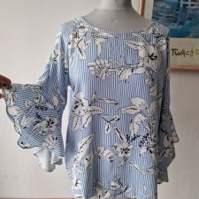 Amisu bluzka wiskoza L rozszerzane rękawy w kwiaty i paski