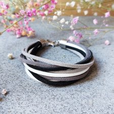 Bransoletka rzemykowa - Czarno-białe - 17 cm