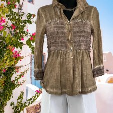 Bottega Designerska Koszula damska z rękawem ¾ Camel Beż – rozmiar S/M