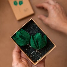 Romantyczny prezent dla kobiety, zielone kolczyki origami, tekstylne TULIPANY butelkowa zieleń