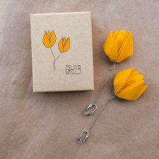 Unikalne Tekstylne Kolczyki Tulipany. Biżuteria origami. Kwiaty na ucho
