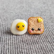 Śmieszne Kolczyki Tost i Jajko Sadzone Kawaii Prezent dla dziewczyny