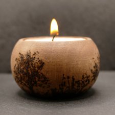 Drewniany świecznik z motywem parku i drzew  - ręcznie wypalany, idealny prezent handmade, dla niej, dla niego