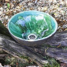 Duża Umywalka Szmaragd, umywalka Zielona, umywalka nablatowa, umywalka ceramiczna, umywalka gliniana, umywalka ręcznie robiona 45 cm
