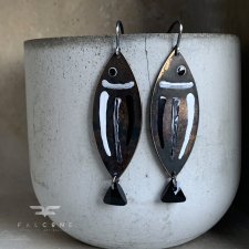 Kolczyki White & Black - Fish with Black Tail
