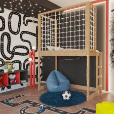 Łóżko na antresoli ze sznurkowymi panelami pod materac 80x160 cm