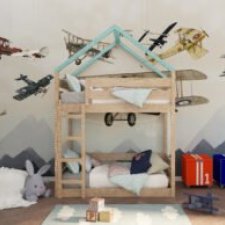 Łóżko piętrowe domek z drabinką pod materac 80x160 cm